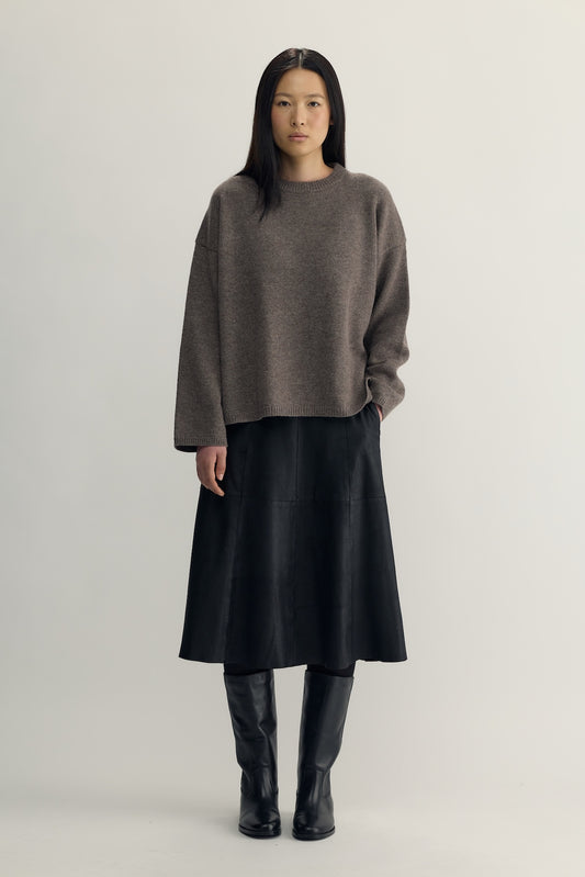 BLANCE KNIT CREWNECK - brown melange