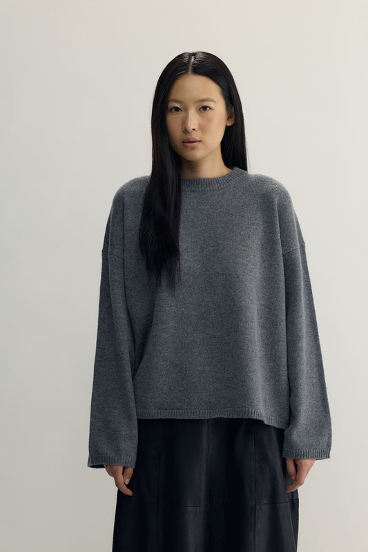 BLANCE KNIT CREWNECK - dark grey melange