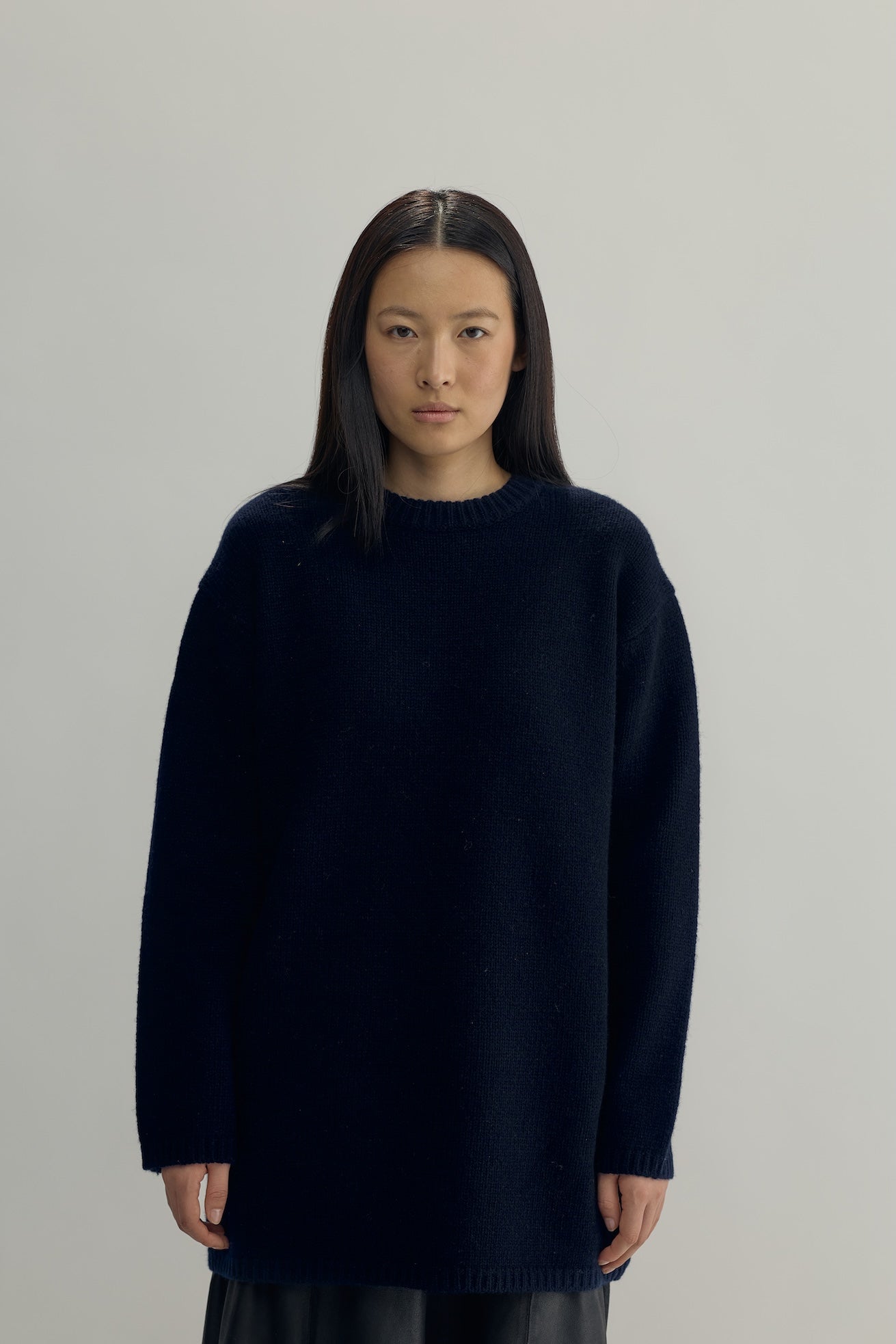 ALETTE KNIT LONG CREWNECK - navy