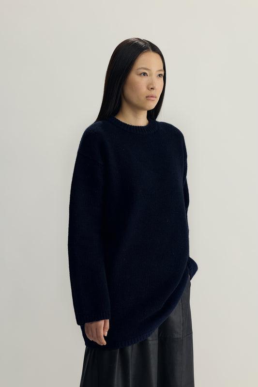 ALETTE KNIT LONG CREWNECK - navy