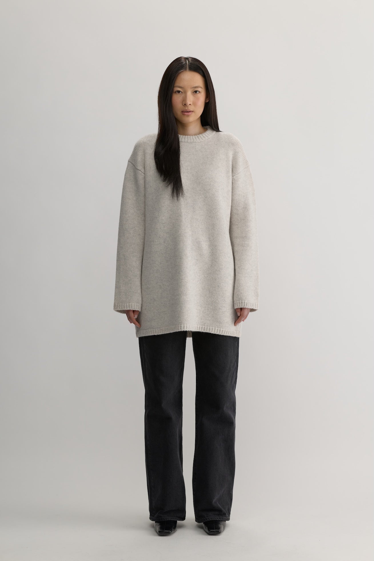 ALETTE KNIT LONG CREWNECK - offwhite melange