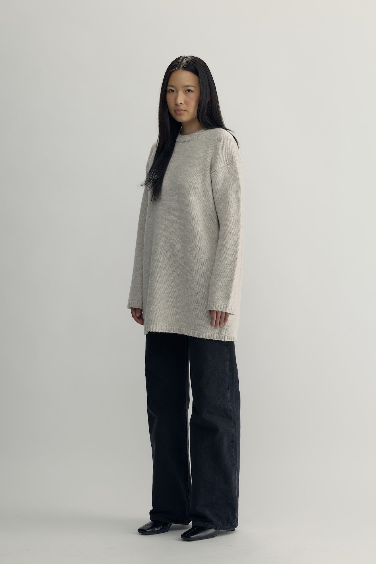 ALETTE KNIT LONG CREWNECK - offwhite melange
