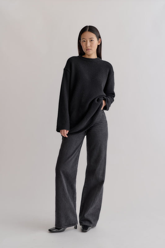ALETTE KNIT LONG CREWNECK - black