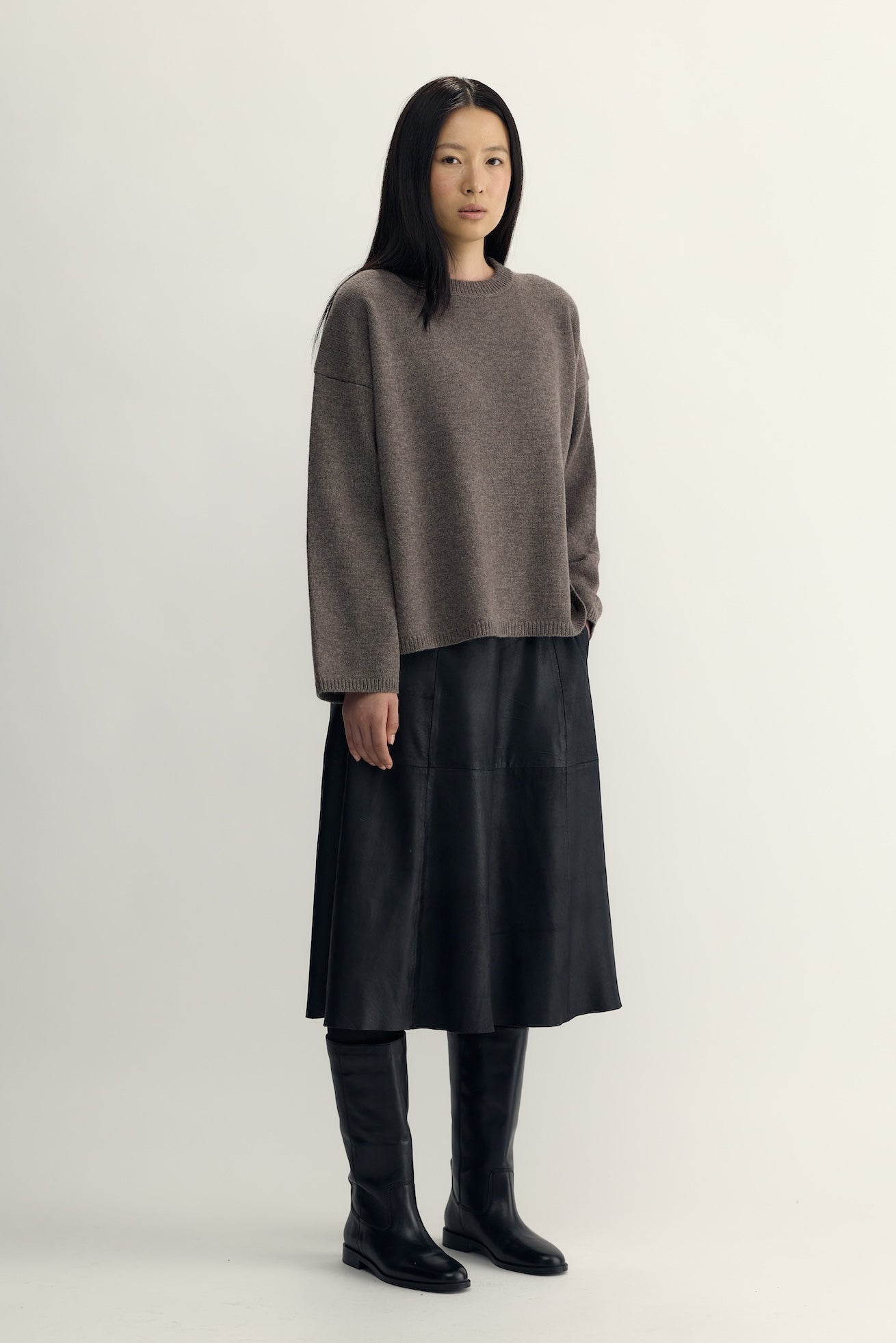 BLANCE KNIT CREWNECK - brown melange
