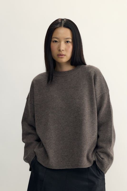 BLANCE KNIT CREWNECK - brown melange