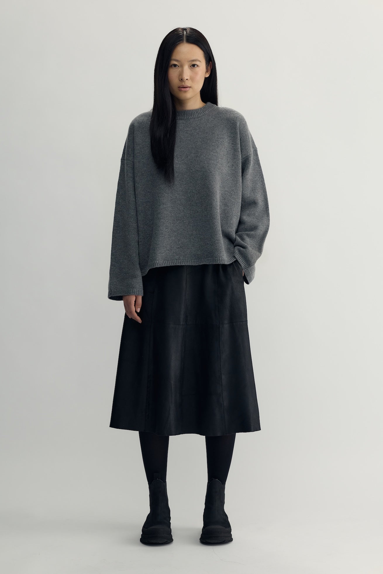 BLANCE KNIT CREWNECK - dark grey melange