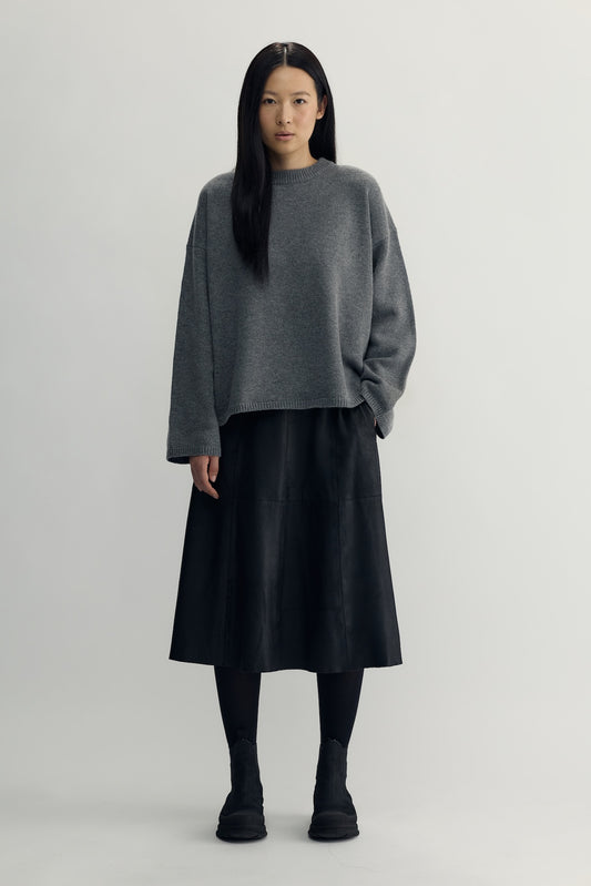BLANCE KNIT CREWNECK - dark grey melange