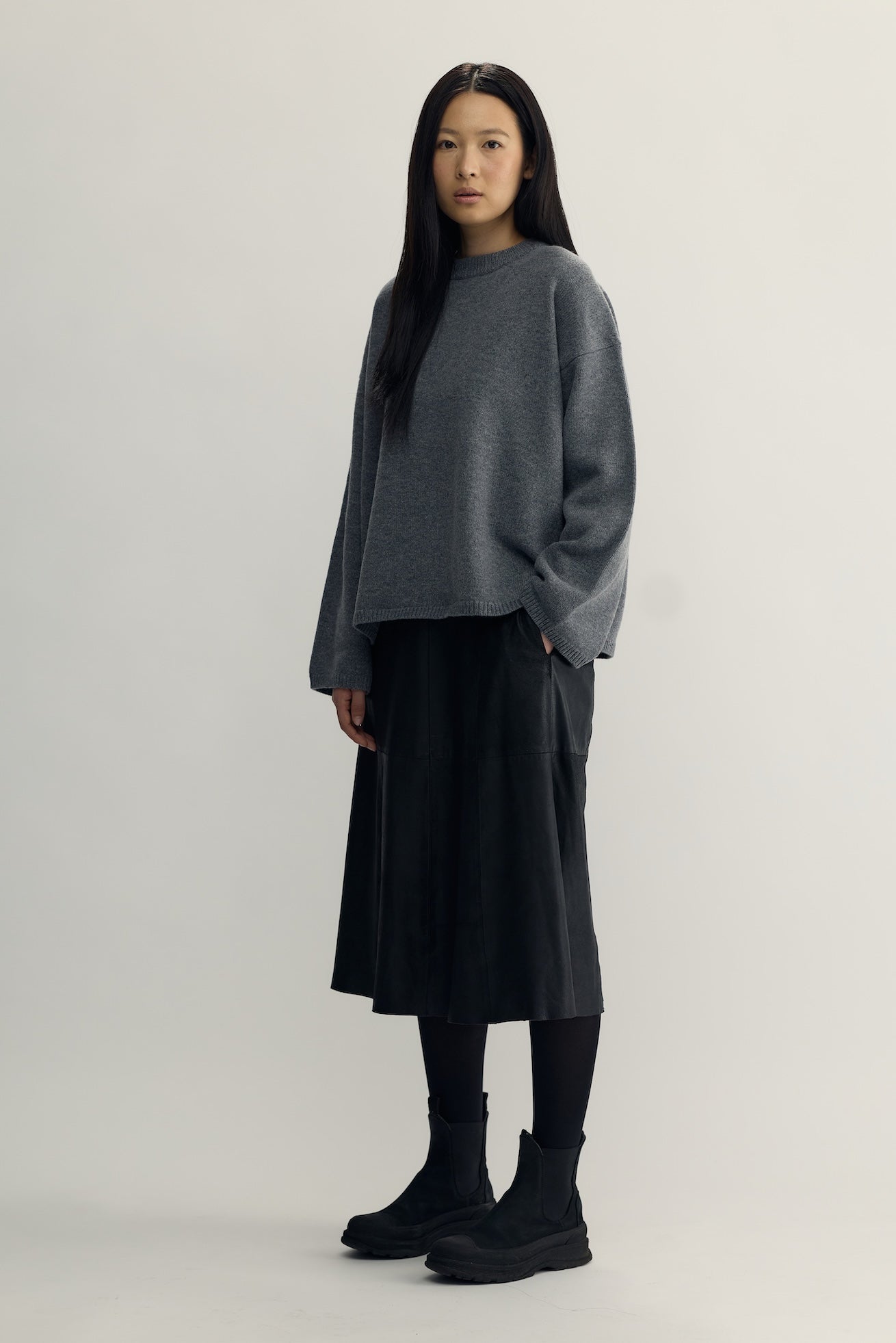 BLANCE KNIT CREWNECK - dark grey melange