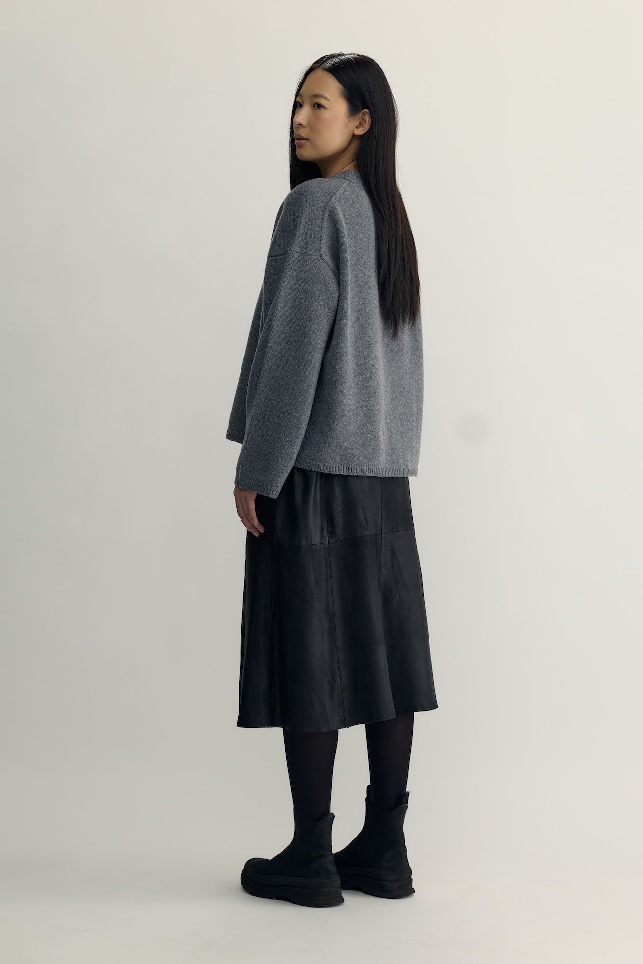 BLANCE KNIT CREWNECK - dark grey melange