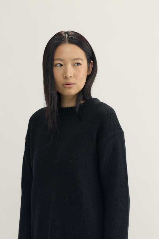 ALETTE KNIT LONG CREWNECK - black
