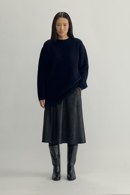 ALETTE KNIT LONG CREWNECK - navy