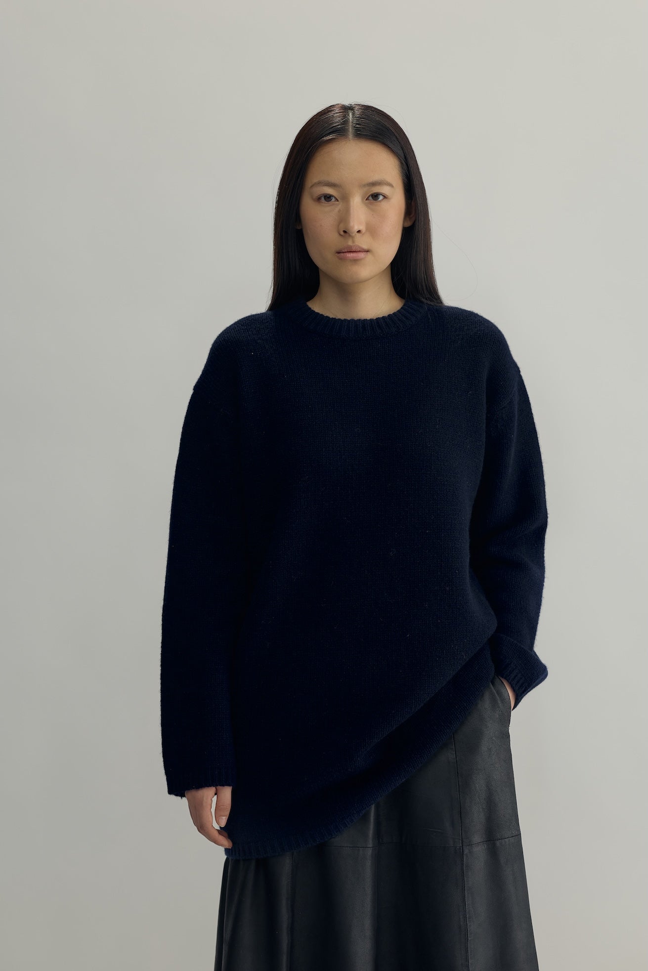 ALETTE KNIT LONG CREWNECK - navy