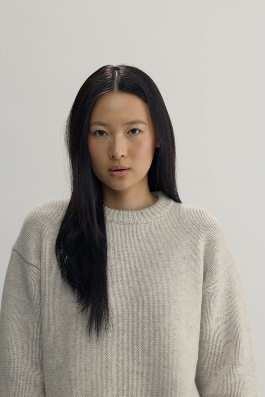 ALETTE KNIT LONG CREWNECK - offwhite melange