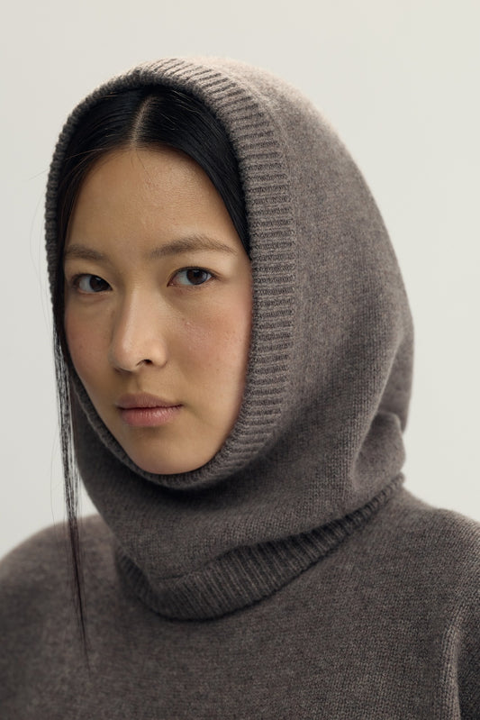 COLETTE KNITTED BALACLAVA - brown melange