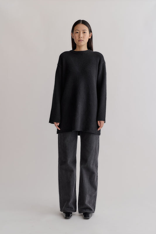 ALETTE KNIT LONG CREWNECK - black